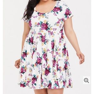 Torrid WHITE FLORAL CHALLIS SKATER DRESS